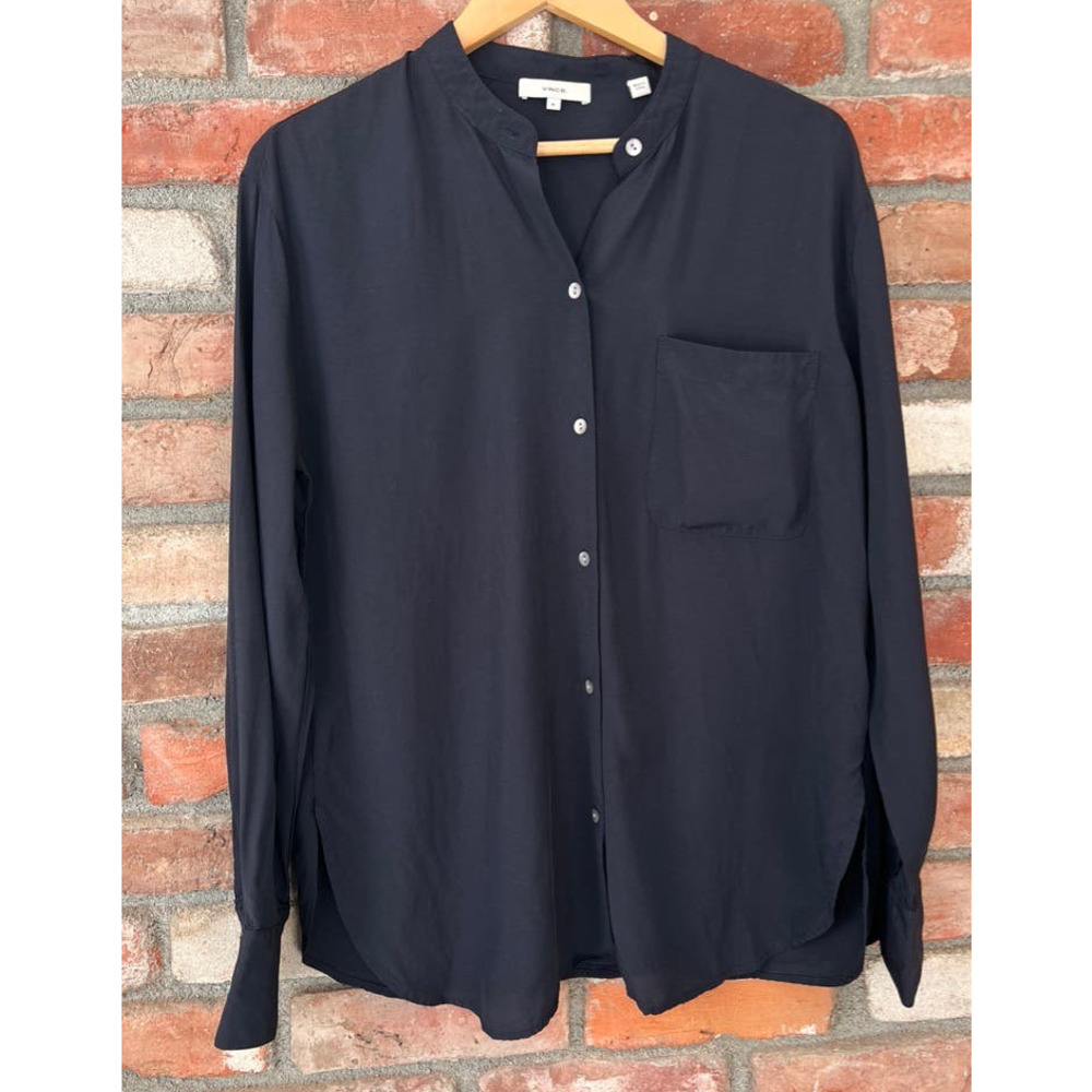 Vince Relaxed Band Collar Button Blouse - Size Medium
